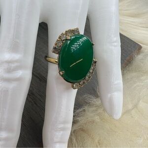 Vintage Faux Jade Glass Costume Jewelry Gold  Tone Women's Ring